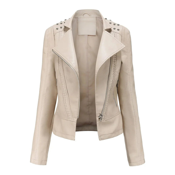 Women's Biker Jacket | Leather Look & Zip | Long Sleeved | Casual Style