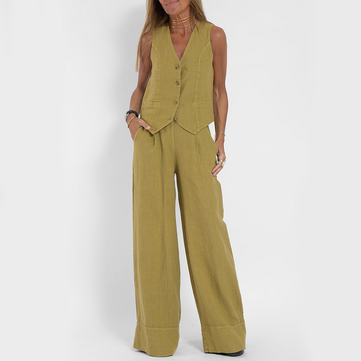 Women's Summer Set | Sleeveless Buttoned Vest | Lightweight Cotton-Linen Blend