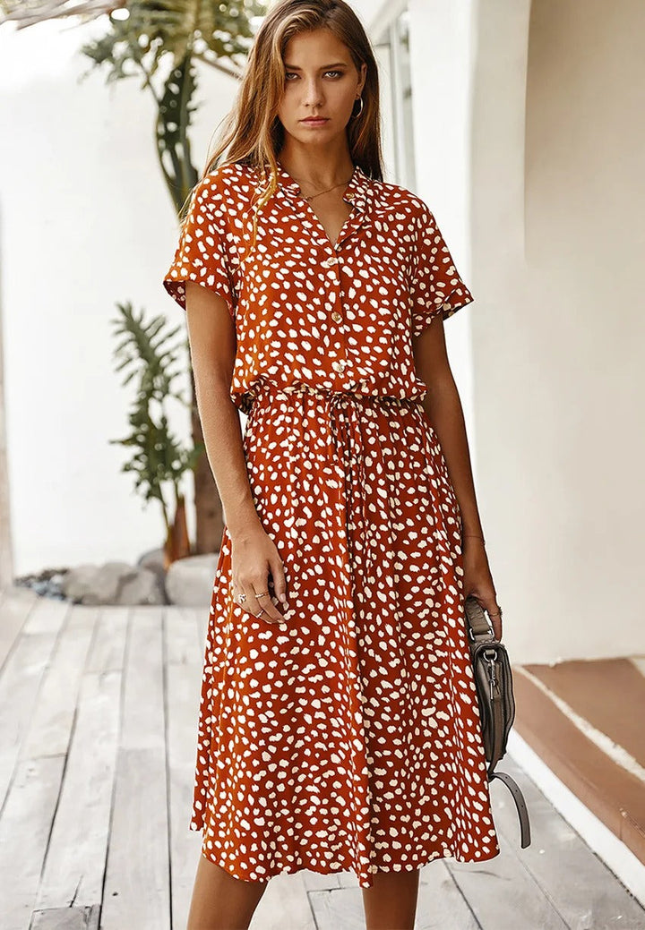Women's Midi Dress | Summer Print | Lightweight & Breathable | Short Sleeves