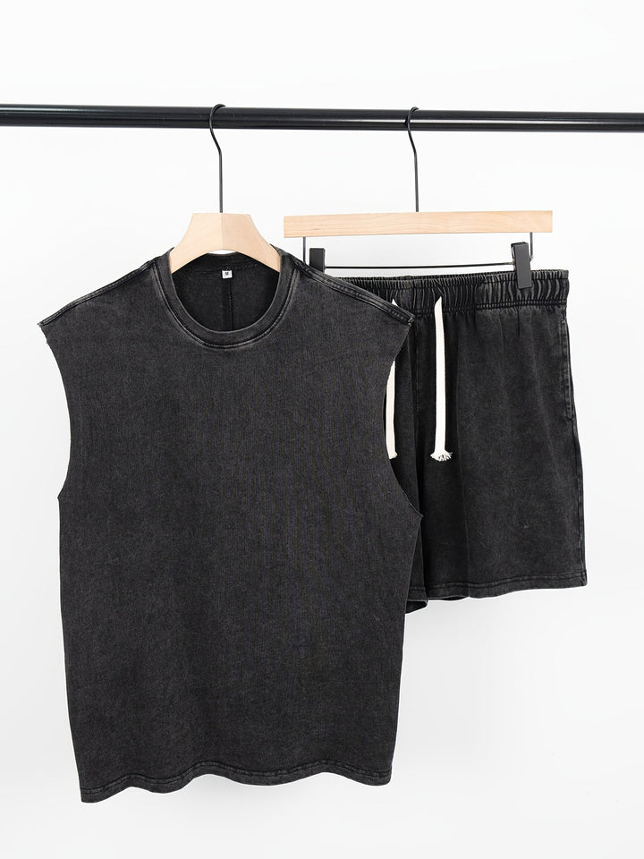 Men’s Set | Vintage 2-Piece Summer Outfit | Sleeveless & Cotton | Black