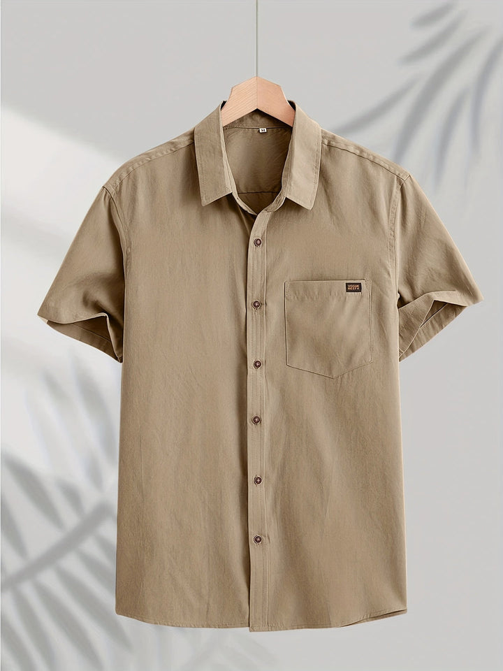 Men's Shirt | Solid Design | Short Sleeves & Button Closure | Polyester