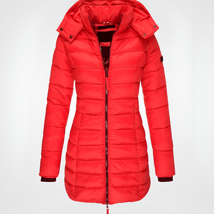 Women's Winter Jacket | Thick & Warm with Zip | Hood & Mid-Length | Polyester