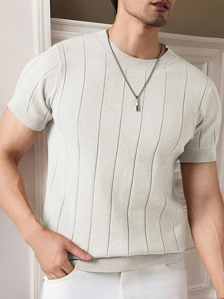 Men’s T-shirt | Striped Knit | Slim Fit & Breathable | Spring & Autumn