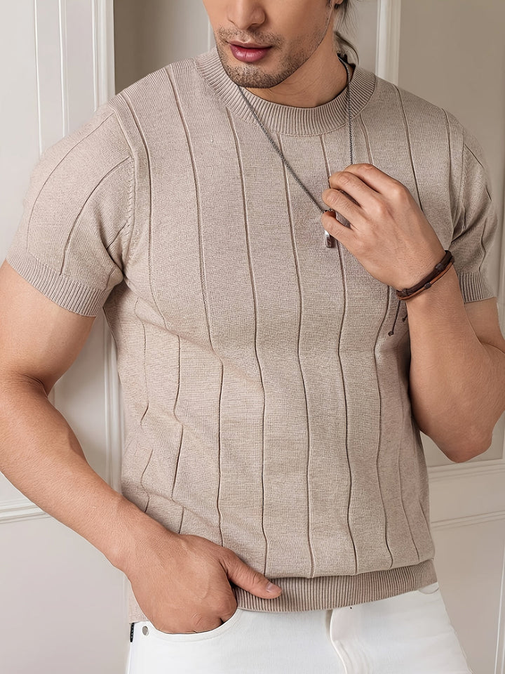 Men’s T-shirt | Striped Knit | Slim Fit & Breathable | Spring & Autumn