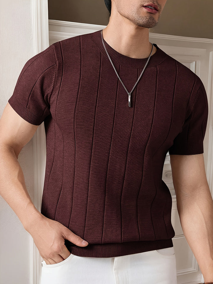 Men’s T-shirt | Striped Knit | Slim Fit & Breathable | Spring & Autumn