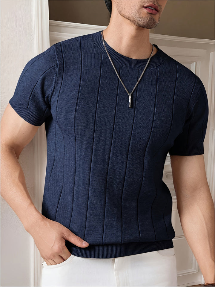 Men’s T-shirt | Striped Knit | Slim Fit & Breathable | Spring & Autumn