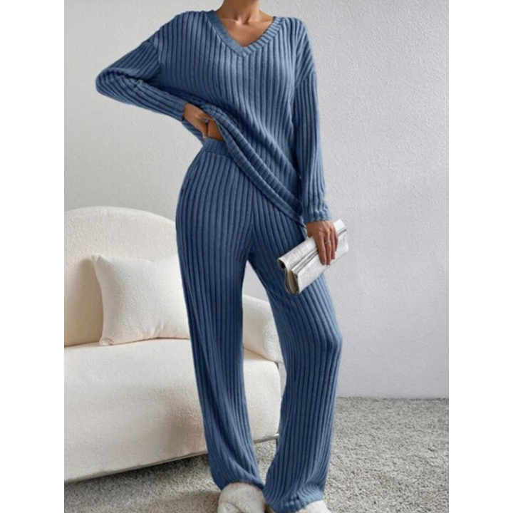 Women’s Set | Ribbed Clothing Style | V-Neck Lounge Set