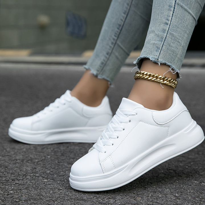 Women’s Trainers | White Faux Leather Sneakers | Casual Shoes
