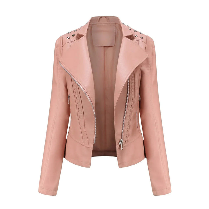 Women's Biker Jacket | Leather Look & Zip | Long Sleeved | Casual Style