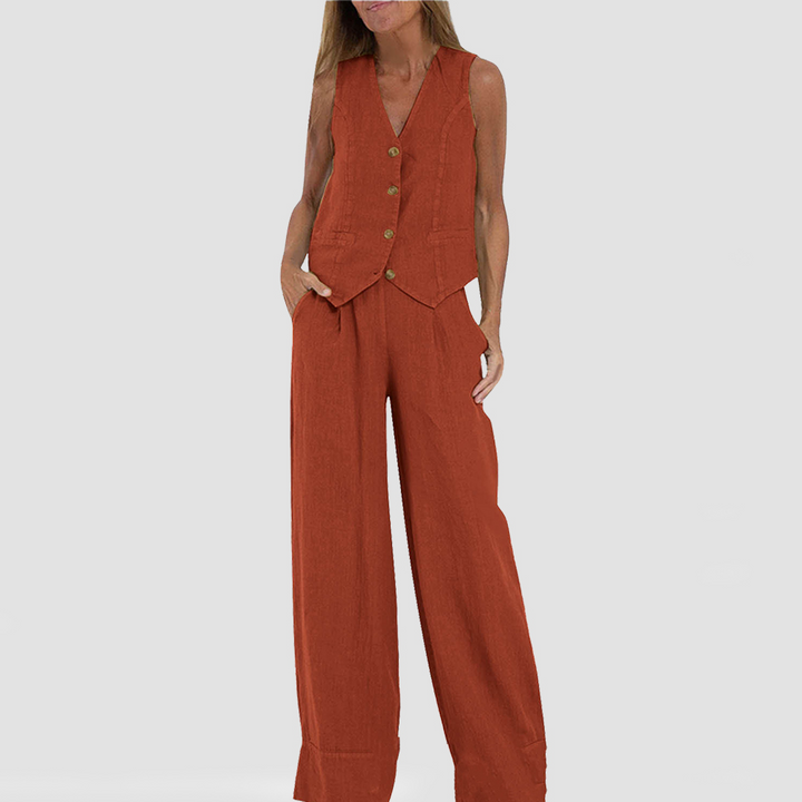 Women's Summer Set | Sleeveless Buttoned Vest | Lightweight Cotton-Linen Blend