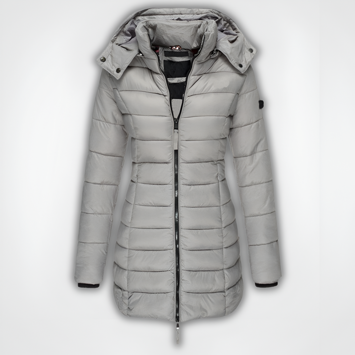 Women's Winter Jacket | Thick & Warm with Zip | Hood & Mid-Length | Polyester