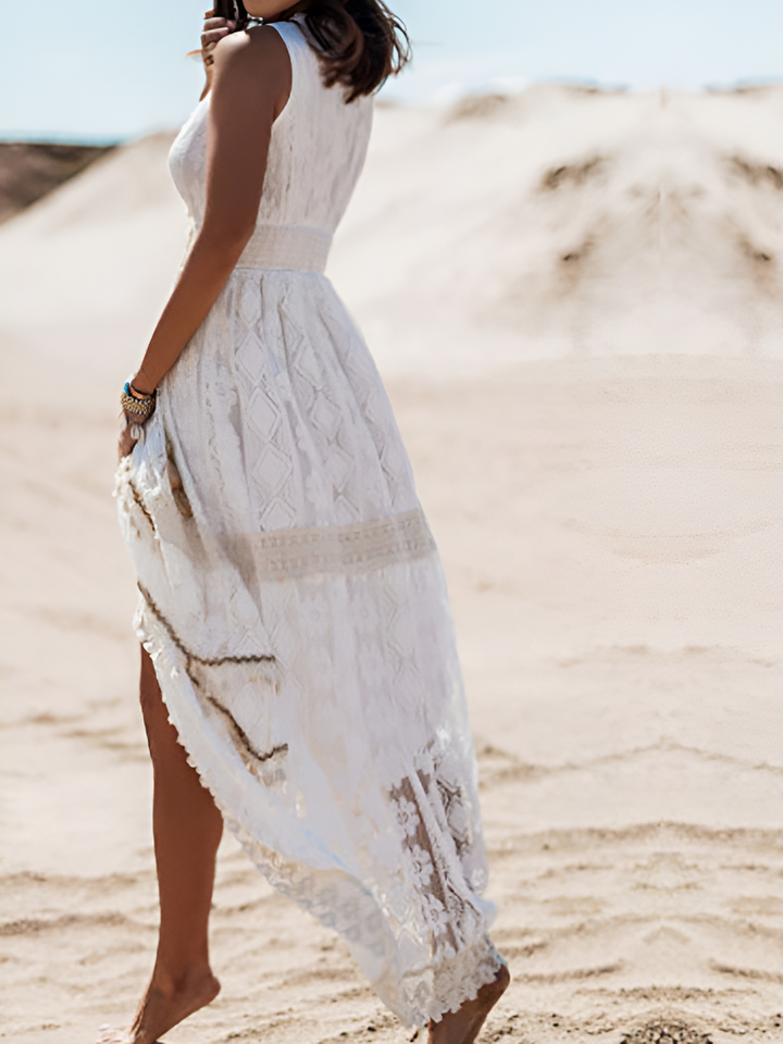 Women’s Dress | Boho Style | Lace & Fringes | Sleeveless & Floor-Length Summer Dress