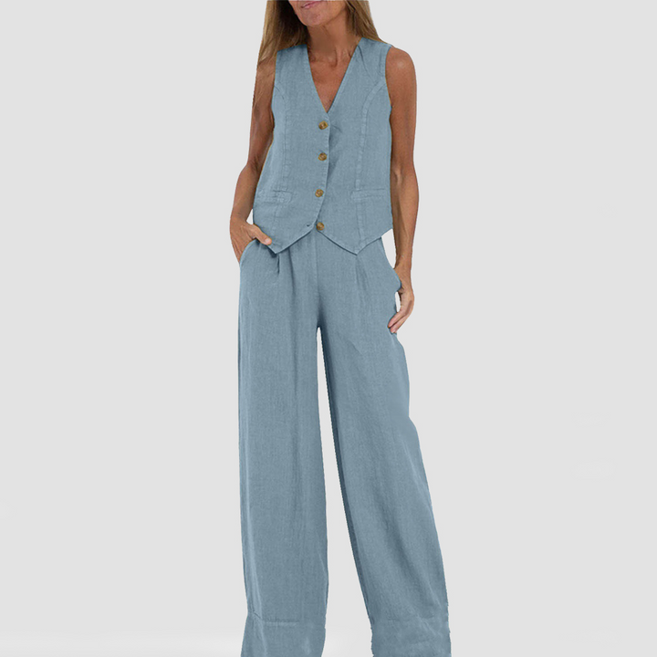 Women's Summer Set | Sleeveless Buttoned Vest | Lightweight Cotton-Linen Blend