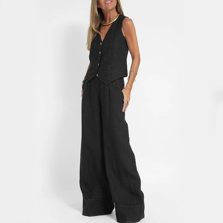 Women's Summer Set | Sleeveless Buttoned Vest | Lightweight Cotton-Linen Blend