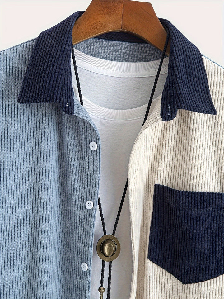 Men’s Shirt | Corduroy & Stretch | Striped Collar & Chest Pocket | Spring & Autumn