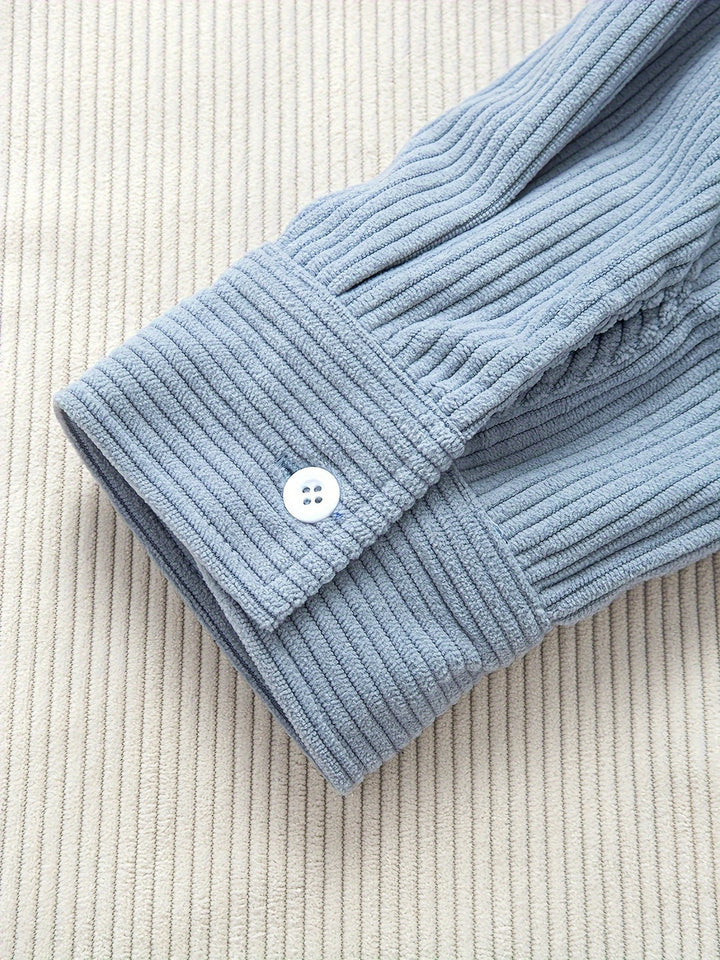 Men’s Shirt | Corduroy & Stretch | Striped Collar & Chest Pocket | Spring & Autumn