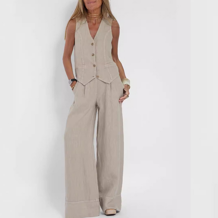 Women's Summer Set | Sleeveless Buttoned Vest | Lightweight Cotton-Linen Blend
