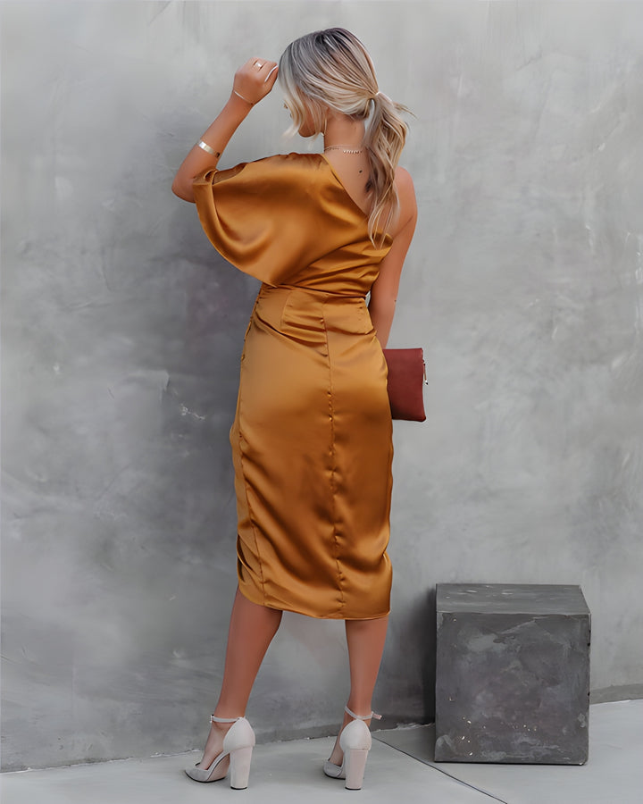 Women's Satin Dress | Asymmetrical Mini Dress | Elegant & Evening-Ready | Short Sleeve