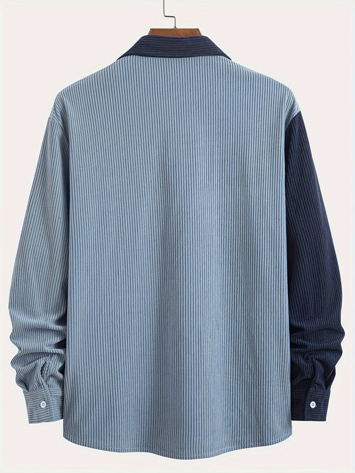 Men’s Shirt | Corduroy & Stretch | Striped Collar & Chest Pocket | Spring & Autumn