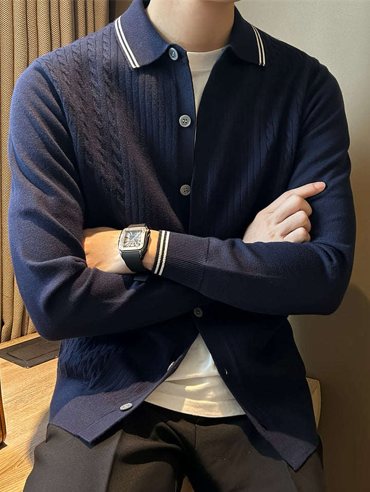 Men’s Sweater | Cable Knit & Lightweight | With Buttons & Casual Collar | Autumn & Winter