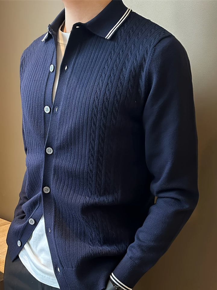 Men’s Sweater | Cable Knit & Lightweight | With Buttons & Casual Collar | Autumn & Winter