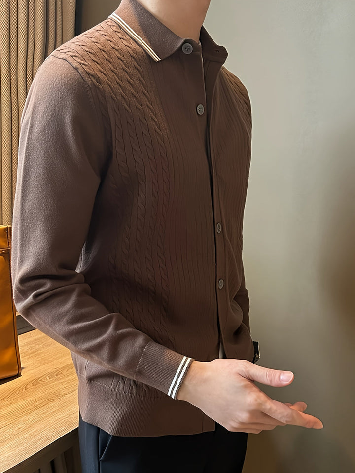 Men’s Sweater | Cable Knit & Lightweight | With Buttons & Casual Collar | Autumn & Winter