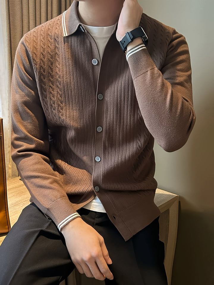 Men’s Sweater | Cable Knit & Lightweight | With Buttons & Casual Collar | Autumn & Winter