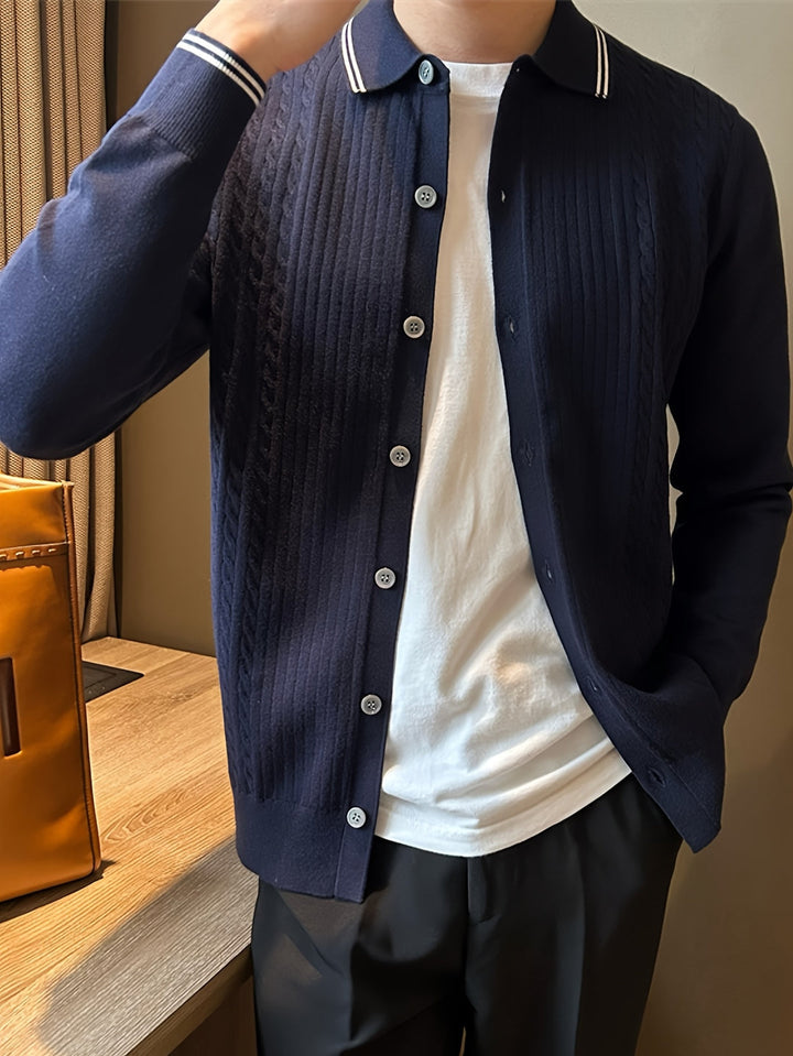 Men’s Sweater | Cable Knit & Lightweight | With Buttons & Casual Collar | Autumn & Winter