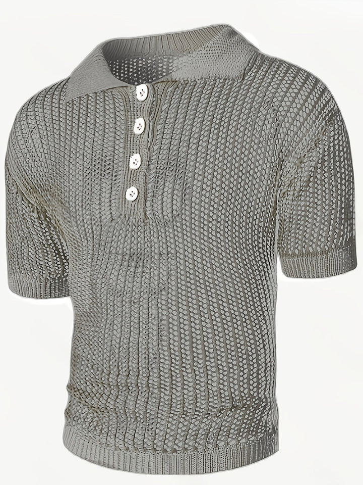 Men’s Sweater | Loose Knit | V-Neck with Button Closure & Lace Pattern | Casual & Elegant