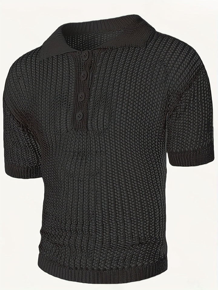 Men’s Sweater | Loose Knit | V-Neck with Button Closure & Lace Pattern | Casual & Elegant