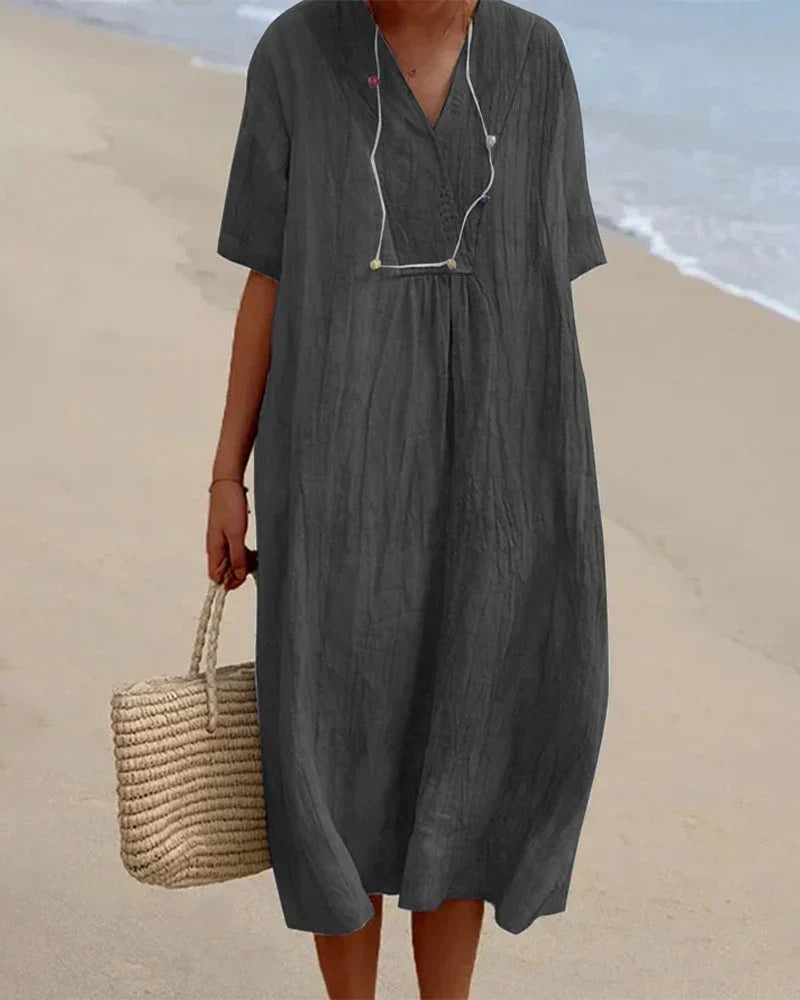 Women's Dress | Solid V-Neck & Half Sleeves | Elegant & Comfortable | Flattering Fit