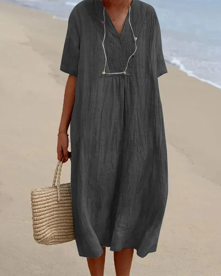 Women's Dress | Solid V-Neck & Half Sleeves | Elegant & Comfortable | Flattering Fit