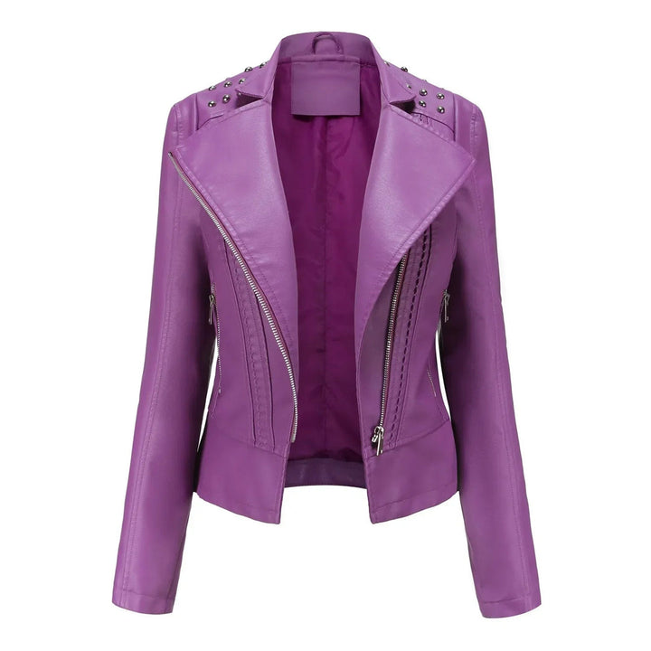 Women's Biker Jacket | Leather Look & Zip | Long Sleeved | Casual Style