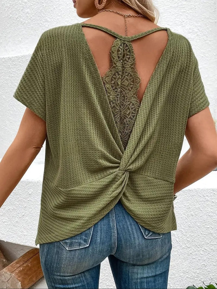 Ladies' T-shirt | Short Sleeve & Lace Back | Summer & Solid Colour