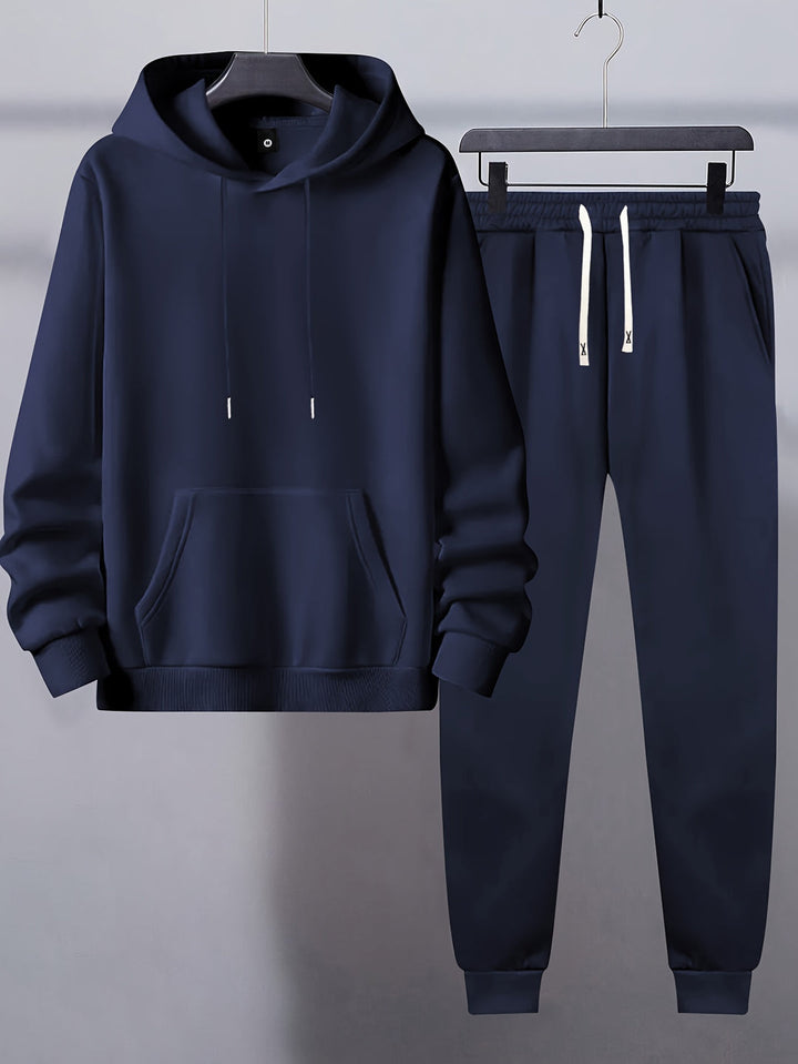 Men's Comfort Tracksuit | Plain Hooded Sweatshirt & Drawstring Trousers | Sporty & Casual
