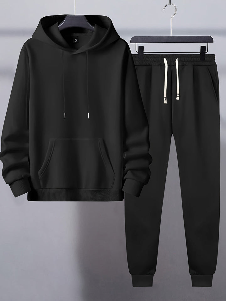 Men's Comfort Tracksuit | Plain Hooded Sweatshirt & Drawstring Trousers | Sporty & Casual