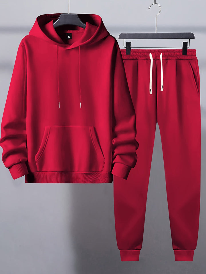 Men's Comfort Tracksuit | Plain Hooded Sweatshirt & Drawstring Trousers | Sporty & Casual