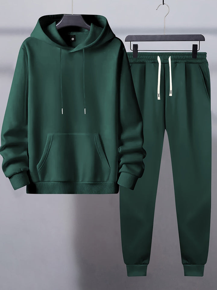 Men's Comfort Tracksuit | Plain Hooded Sweatshirt & Drawstring Trousers | Sporty & Casual