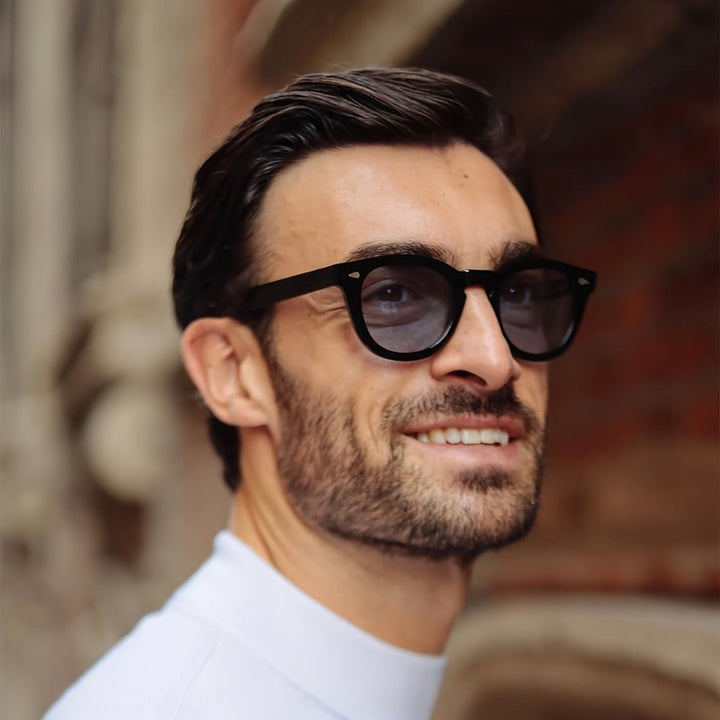 Men's Retro Sunglasses | Black Round Frame & AC Lenses | Casual & Stylish