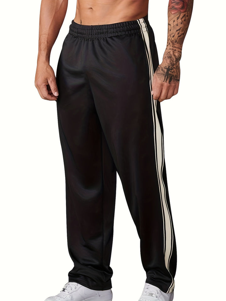 Men's Sports Pants | Knitted & Lightweight | Loose Fit with Side Stripe | Casual & Training