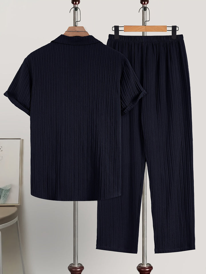 Men's Summer Set | Casual Style | Striped Shirt & Pants | Polyester