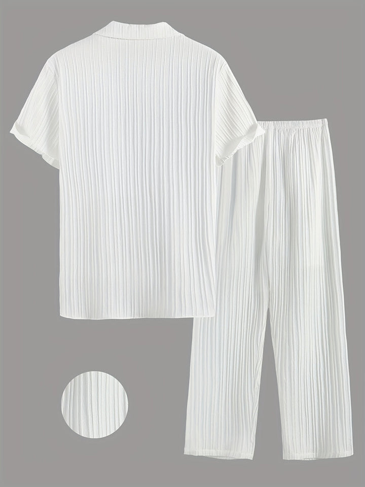 Men's Summer Set | Casual Style | Striped Shirt & Pants | Polyester