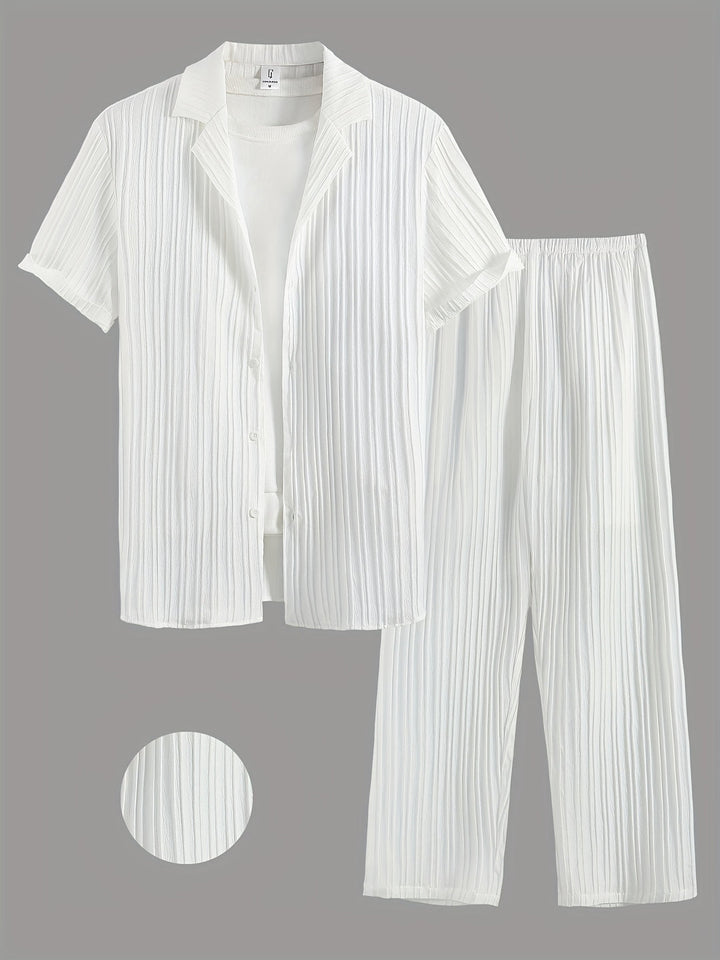 Men's Summer Set | Casual Style | Striped Shirt & Pants | Polyester