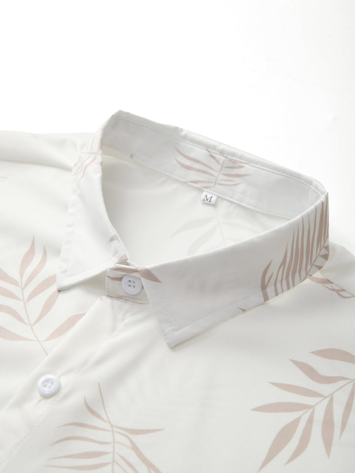 Men's Summer Set | Leaf Print Shirt & Drawstring Shorts | Tropical & Comfortable