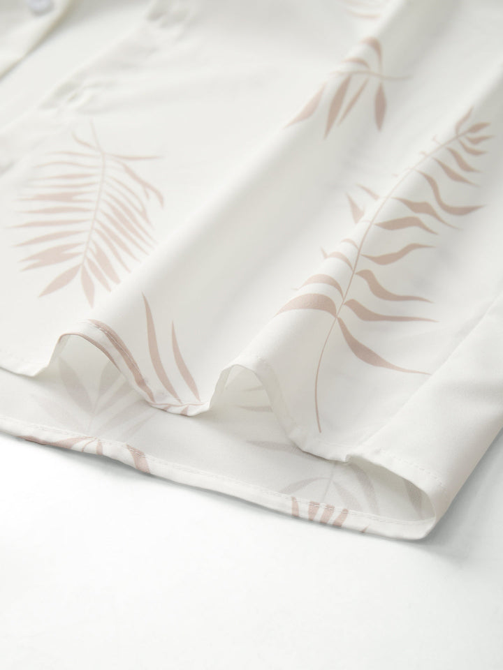 Men's Summer Set | Leaf Print Shirt & Drawstring Shorts | Tropical & Comfortable