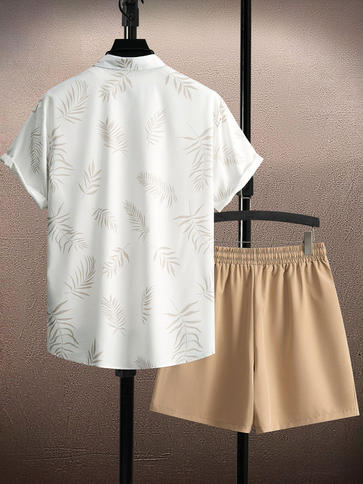 Men's Summer Set | Leaf Print Shirt & Drawstring Shorts | Tropical & Comfortable