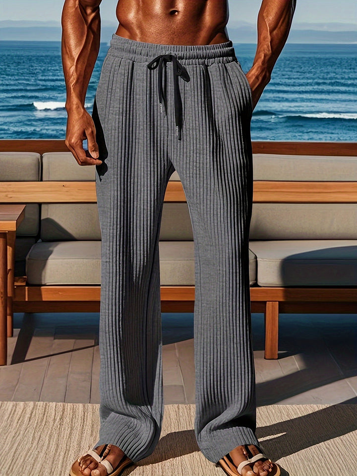 Men's Trousers | Straight Fit | Ribbed Texture & Drawstring | Street Style