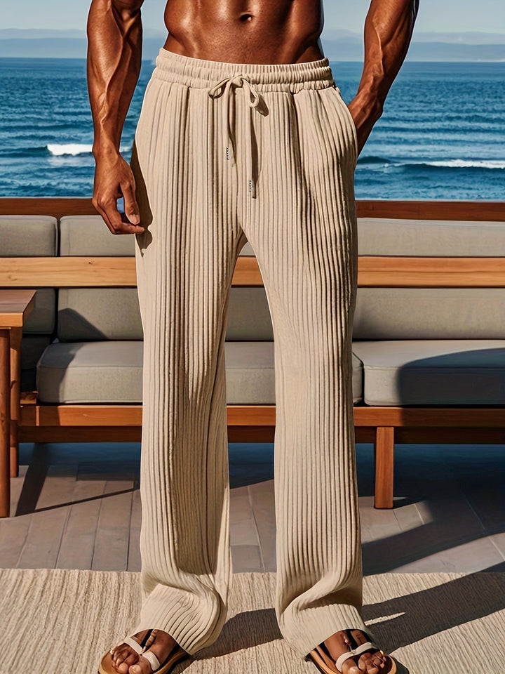 Men's Trousers | Straight Fit | Ribbed Texture & Drawstring | Street Style
