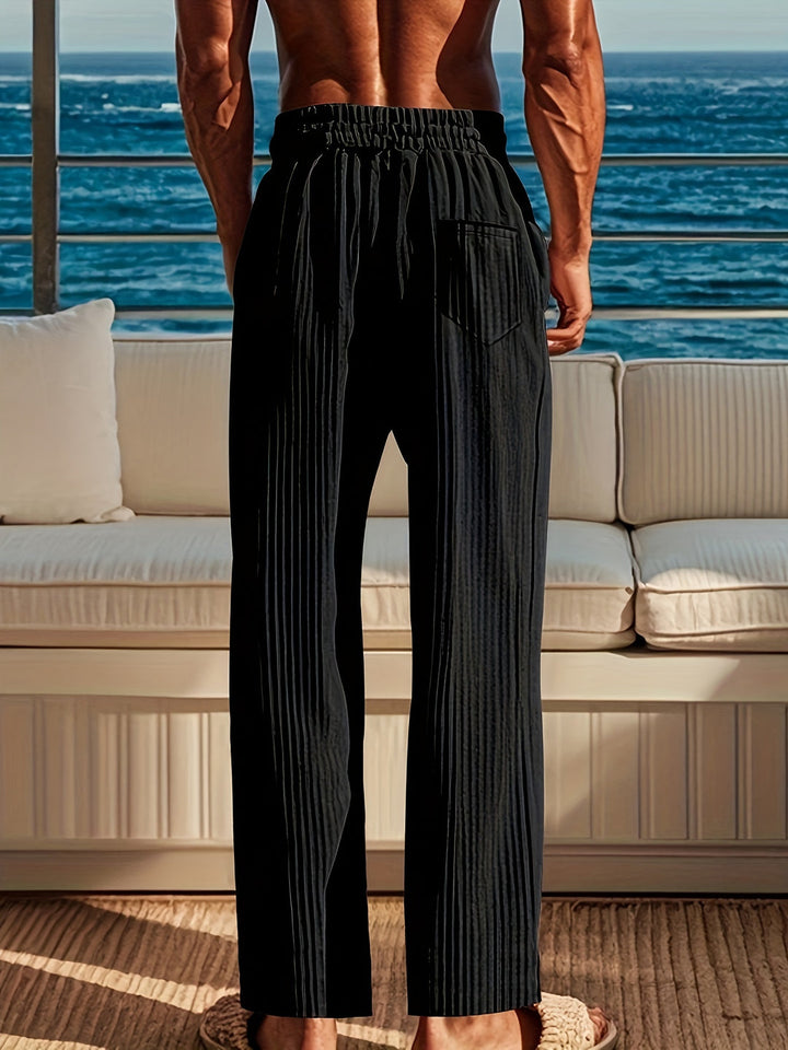 Men's Trousers | Straight Fit | Ribbed Texture & Drawstring | Street Style
