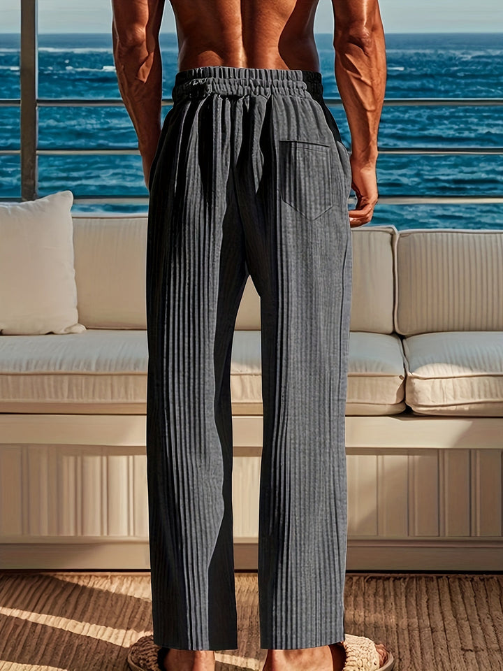 Men's Trousers | Straight Fit | Ribbed Texture & Drawstring | Street Style